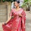 Pure Katan Silk Saree - Red with Golden Jacquard Weaving Work | Bridal/Reception with Blouse Piece