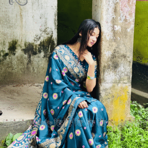 Japani Silk Saree - Sky Blue with Afsan Print Work