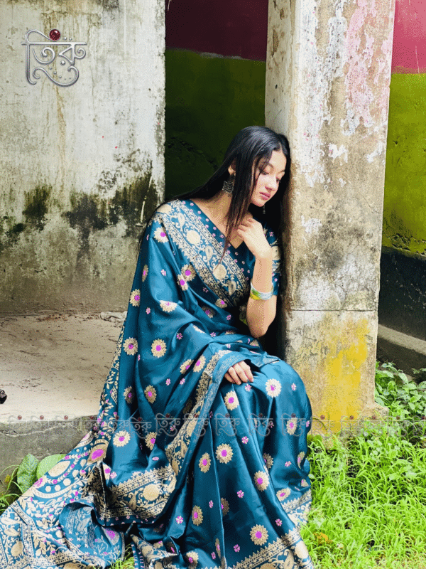 Japani Silk Saree - Sky Blue with Afsan Print Work