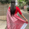 Pure Katan Silk Saree - Sada Lal (White-Red) with Blouse Piece | পূজা স্পেশাল