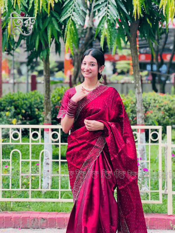 Party Wear Saree - Maroon with Heavy Stone Work