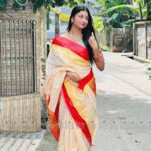 Pure Katan Silk Saree Sada Lal (White-Red)