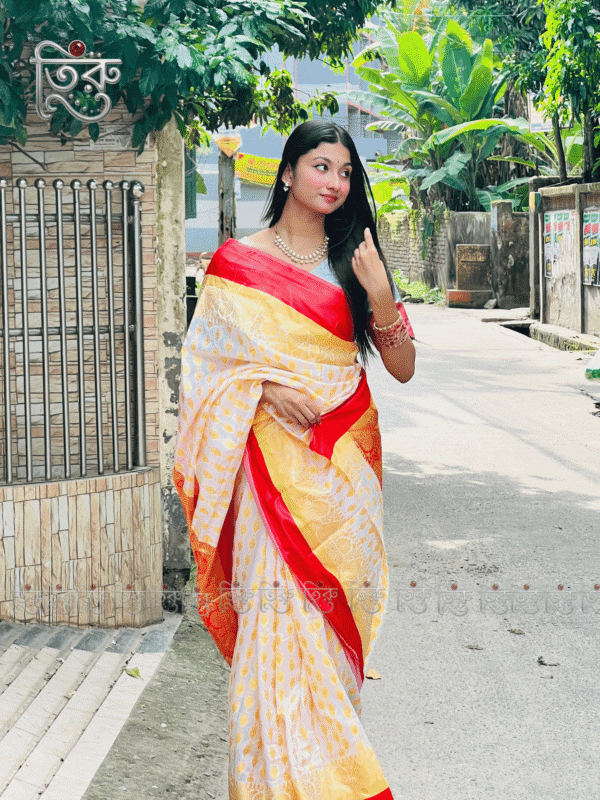 Pure Katan Silk Saree Sada Lal (White-Red)