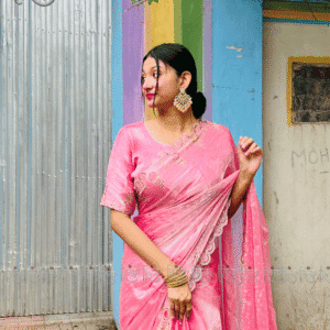 Party Wear Saree - Pink Fendi/Afghan Silk with Heavy Stone Work