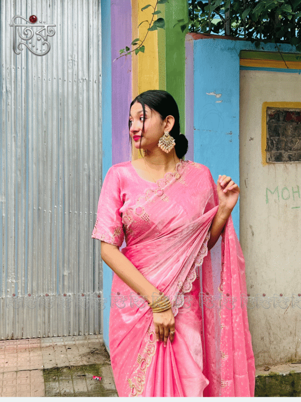 Party Wear Saree - Pink Fendi/Afghan Silk with Heavy Stone Work
