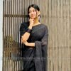 Party Wear Saree - Black Georgette with Diamond Stone Work
